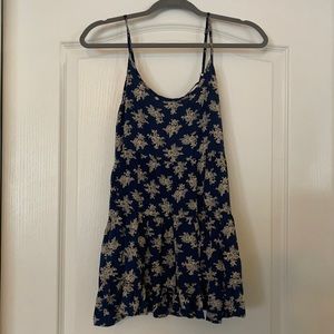 Blue dress with cream floral pattern